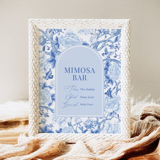 Blue White Chinoiserie Mimosa Bar Wedding Sign Poster