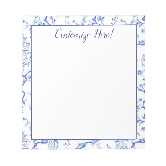 Blue & White Chinoiserie Pagoda Notepad Notizblock (Vorderseite)