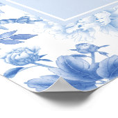 Blue White Chinoiserie Peony Bird Wedding Willkomm Poster (Ecke)