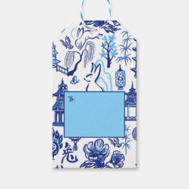Blue & White Chinoiserie Rabbit-Geschenk-Tag Geschenkanhänger