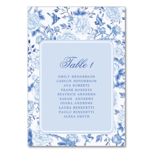Blue White Chinoiserie Seekarte Tischnummer (Vorderseite)