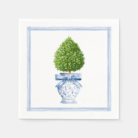 Blue & White Chinoiserie Topiary Serviette (Vorderseite)
