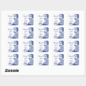 Blue White Chinoiserie Vielen Dank Square Sticker (Blatt)