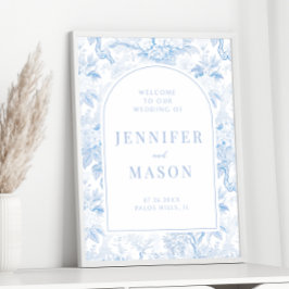 Blue White Chinoiserie Wedding Welcome Sign Poster