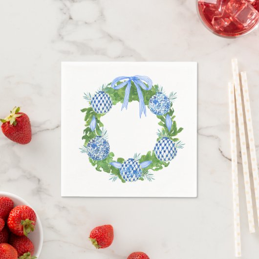Blue & White Chinoiserie Wreath ,Grandmillenial Serviette (Beispiel)