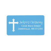 Blue, White Christening Address Labels mit Cross Adressaufkleber (Vorne)