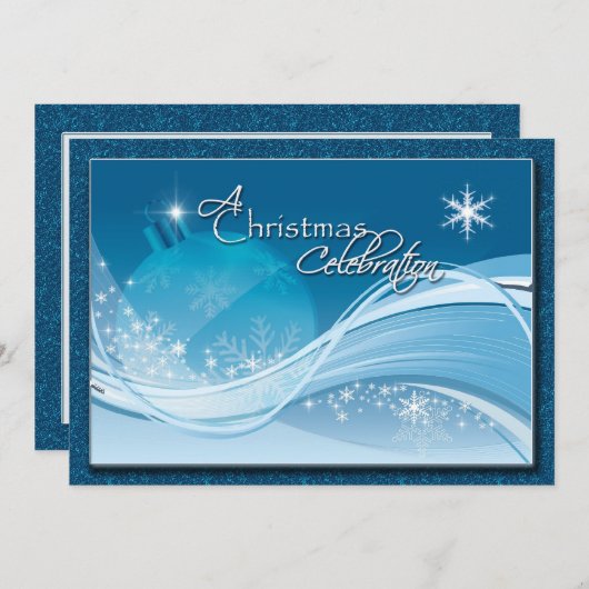 Blue White Christmas Celebration Einladung (Vorne/Hinten)