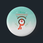 Blue White Christmas New Years Snowman Greetings Button<br><div class="desc">Schaltfläche "Blau und Weiß - Weihnachten / Neujahr - Schneemann"</div>