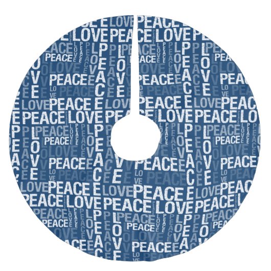 Blue White Christmas Peace Liebe Polyester Weihnachtsbaumdecke (Vorderseite)