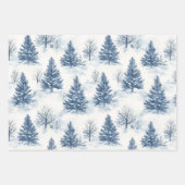Blue White Christmas Pine Trees Snowflakes Geschenkpapier Set (Vorderseite 3)