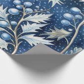 Blue & White Christmas Pointsettia Blätter Geschenkpapier (Ecke)