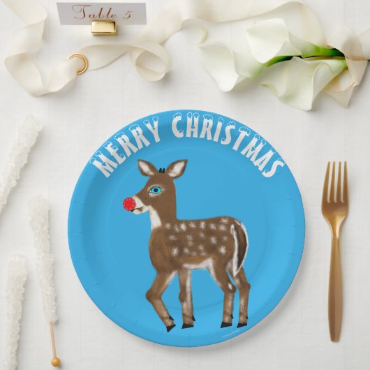 Blue White Christmas Reindeer Pappteller (Hochzeit)