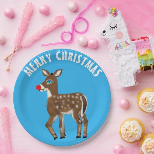 Blue White Christmas Reindeer Pappteller (Party)
