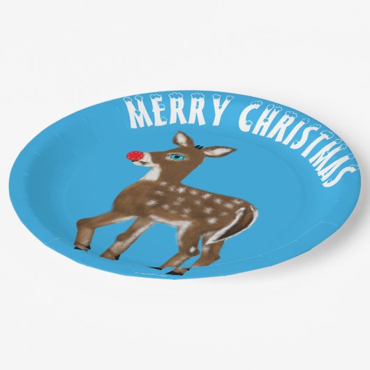 Blue White Christmas Reindeer Pappteller (Schrägansicht)