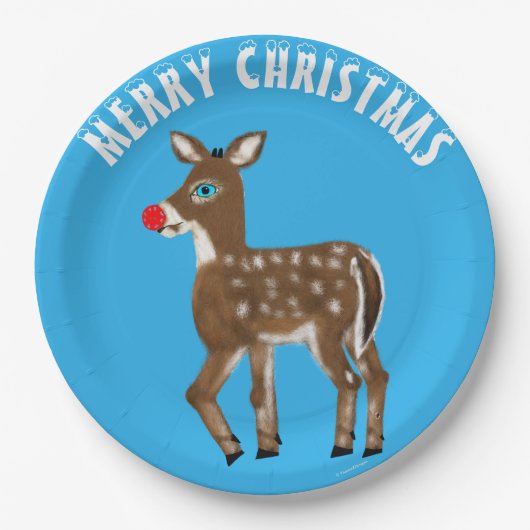 Blue White Christmas Reindeer Pappteller (Vorderseite)