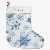 Blue White Christmas Snowflakes Großer Weihnachtsstrumpf (Vorderseite)