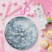 Blue White Christmas Snowflakes Ornamente Pappteller (Party)