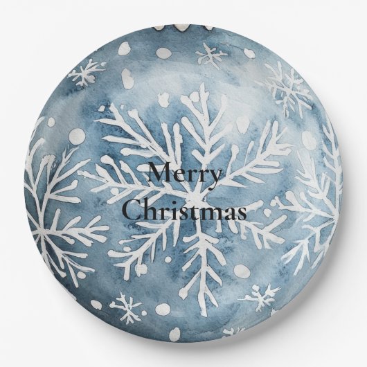 Blue White Christmas Snowflakes Ornamente Pappteller (Vorderseite)