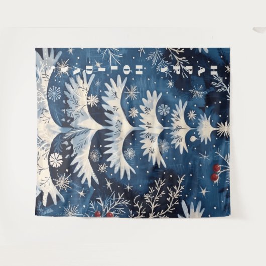 Blue White Christmas Tree Hintergrund Wandteppich (Vorderseite (Horizontal))