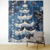 Blue White Christmas Tree Hintergrund Wandteppich (Beispiel)