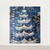 Blue White Christmas Tree Hintergrund Wandteppich (Vorderseite)