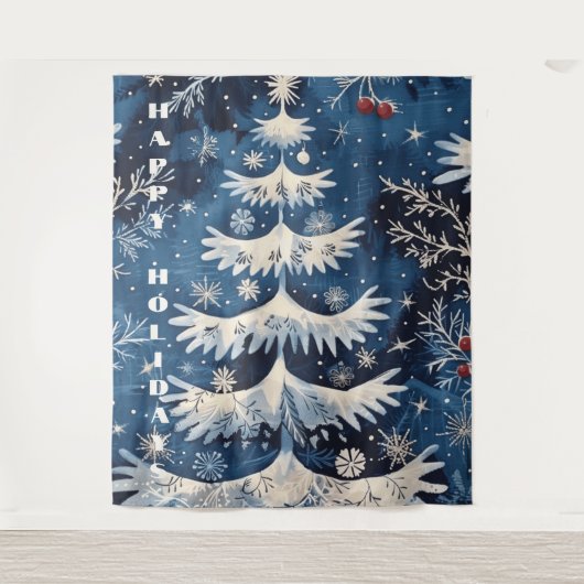 Blue White Christmas Tree Hintergrund Wandteppich (Vorderseite)