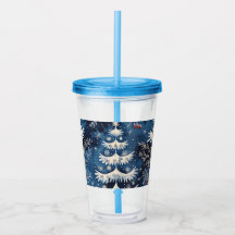Blue White Christmas Tree Holiday Acrylic Tumbler