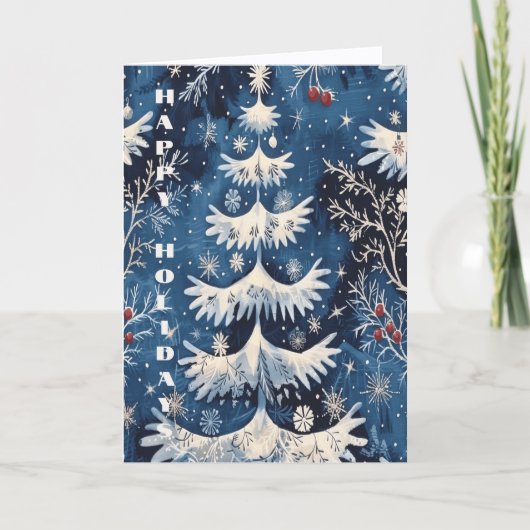 Blue White Christmas Tree Holiday Card Karte (Vorderseite)