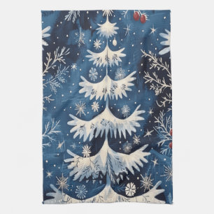 Blue White Christmas Tree Holiday Kitchen Handtuch