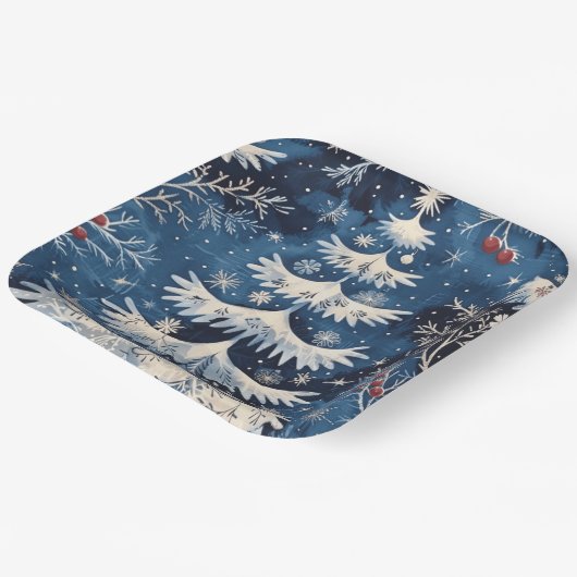 Blue White Christmas Tree Holiday Paper Plate Pappteller (Gewinkelt)