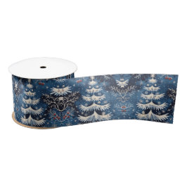 Blue White Christmas Tree Holiday Satin Ribbon Satinband
