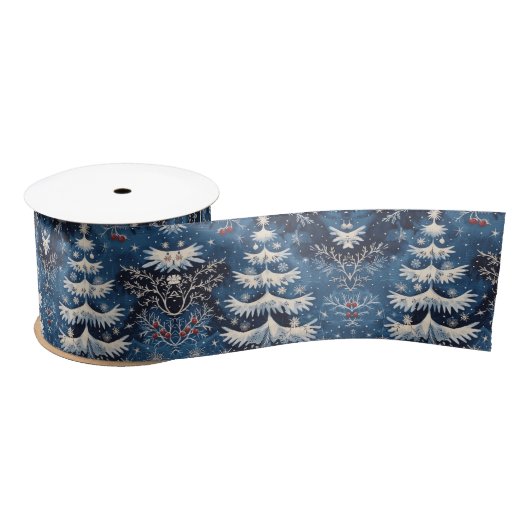 Blue White Christmas Tree Holiday Satin Ribbon Satinband (Spule)