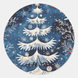 Blue White Christmas Tree Holiday Sticker