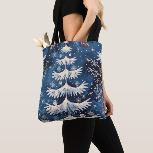 Blue White Christmas Tree Holiday Tote Bag Tasche (Von Nahem)