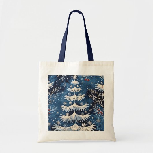 Blue White Christmas Tree Holiday Tote Bag Tragetasche (Vorne)