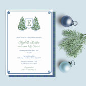 Blue White Christmas Tree Monogram Baby Shower Einladung