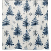 Blue White Christmas Trees Snowflakes Duschvorhang (Vorderseite)