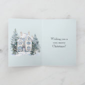 Blue White Christmas Winter House Trees Karte (Innenseite)