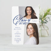 Blue & White Class of 2025 Foto Graduation Party Einladung (Stehend Vorderseite)