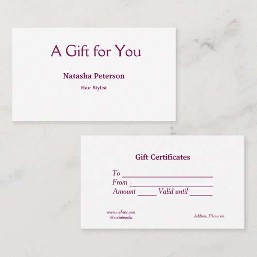 Blue White Classic Geschenkgutscheine Visitenkarte (Vorne/Hinten)