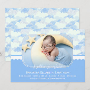 Blue & White Clouds Personalisiert Baby Birth Ankündigung