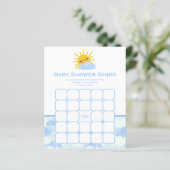 Blue White Clouds & Sun Baby Dusche Bingo Spiel (Stehend Vorderseite)