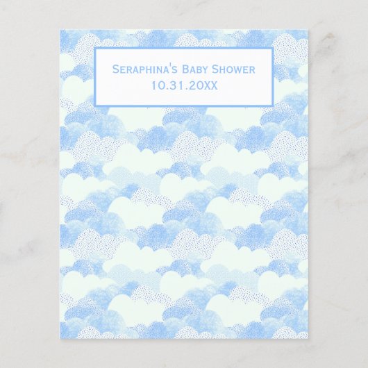 Blue White Clouds & Sun Baby Dusche Bingo Spiel (Rückseite)