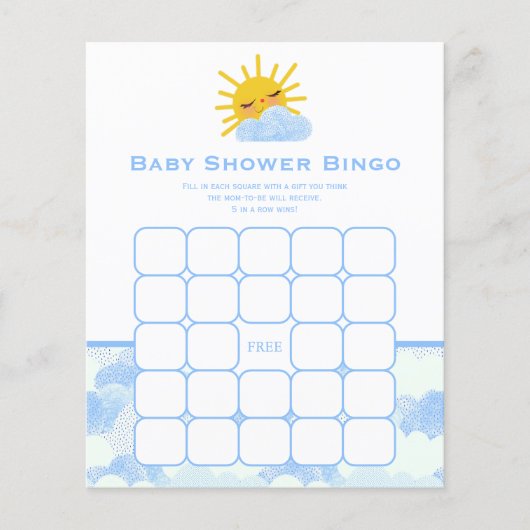 Blue White Clouds & Sun Baby Dusche Bingo Spiel (Vorderseite)