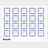 Blue & White Coastal Mediterrane Hochzeit Quadratischer Aufkleber (Blatt)