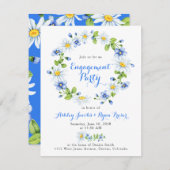 Blue White Country Daisy Floral Engagement Party Einladung (Vorne/Hinten)