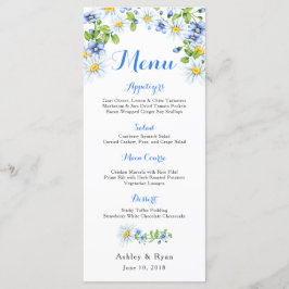 Blue White Country Daisy Floral Wedding Menu Menükarte