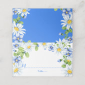 Blue White Country Daisy Floral Wedding Platzkarte (Außenseite Aufgefaltet)
