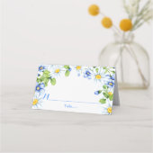 Blue White Country Daisy Floral Wedding Platzkarte (Vorderseite)