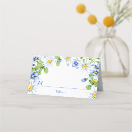 Blue White Country Daisy Floral Wedding Platzkarte